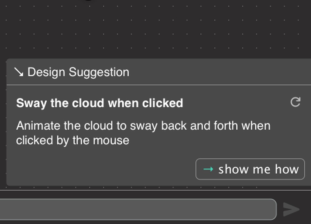 The Design Suggestions widget in Flowcode, showing a generated suggestion and a 'show me how' action