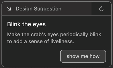 Animation showing the collapsed suggestion chip expanding into a full suggestion card